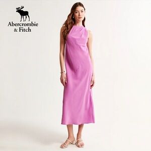Abercrombie & Fitch High-Neck Column Midi Column Dress Orchid Pink NWT | Sz L